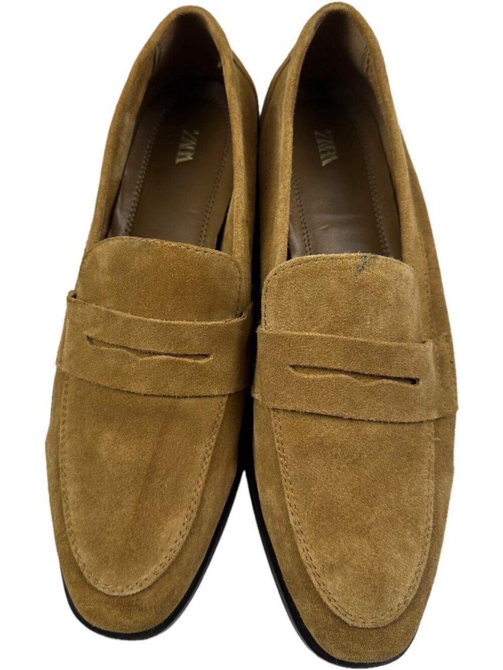 Zara Men’s Suede Penny Loafers Sand Brown Slip On EU 42 US 9